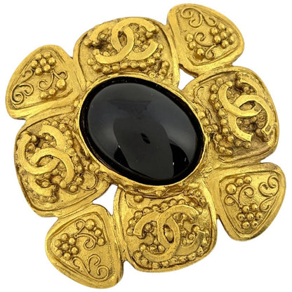 Chanel CC Logo Color Stone Brooch Gold Plated