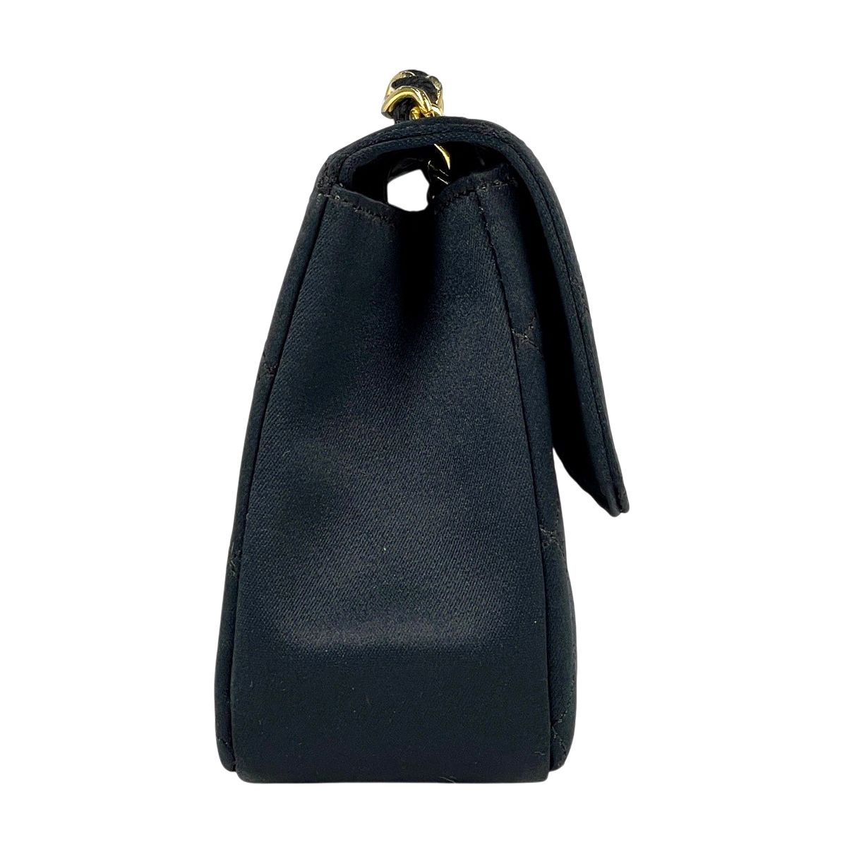 Chanel CC Logo Chain Shoulder Bag Satin Black — view 4