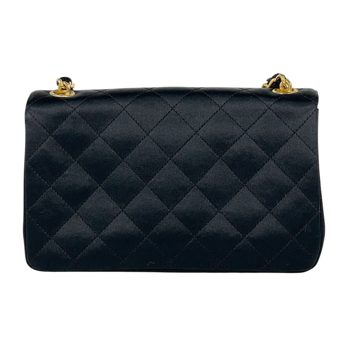 Chanel CC Logo Chain Shoulder Bag Satin Black — view 3