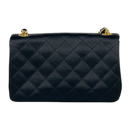 Chanel CC Logo Chain Shoulder Bag Satin Black — view 3