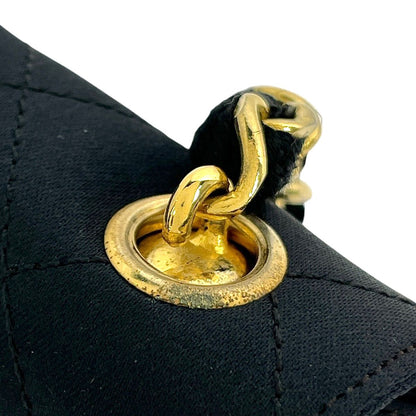 Chanel CC Logo Chain Shoulder Bag Satin Black — view 9