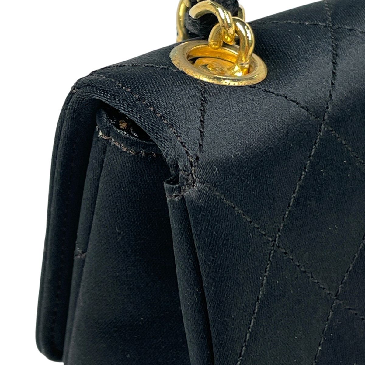 Chanel CC Logo Chain Shoulder Bag Satin Black — view 8