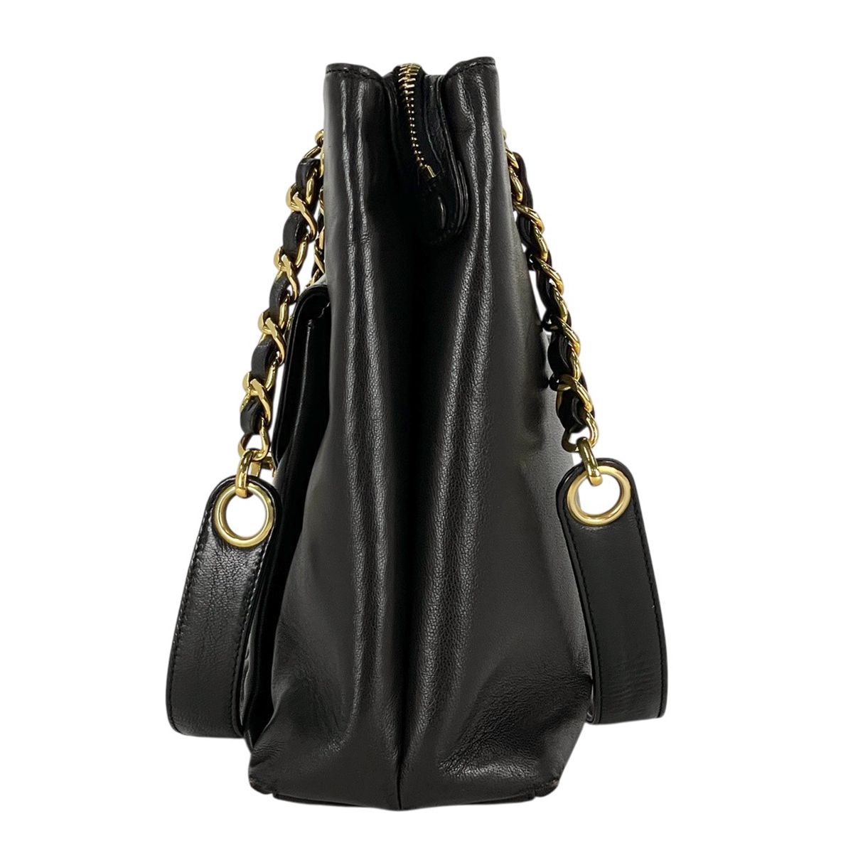 Chanel CC Logo Chain Tote Leather Black — view 2