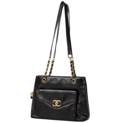 Chanel CC Logo Chain Tote Leather Black