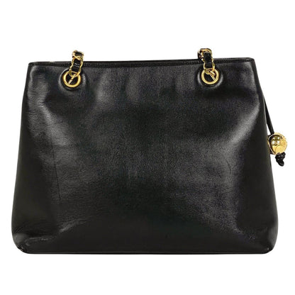 Chanel CC Logo Chain Tote Leather Black — view 3