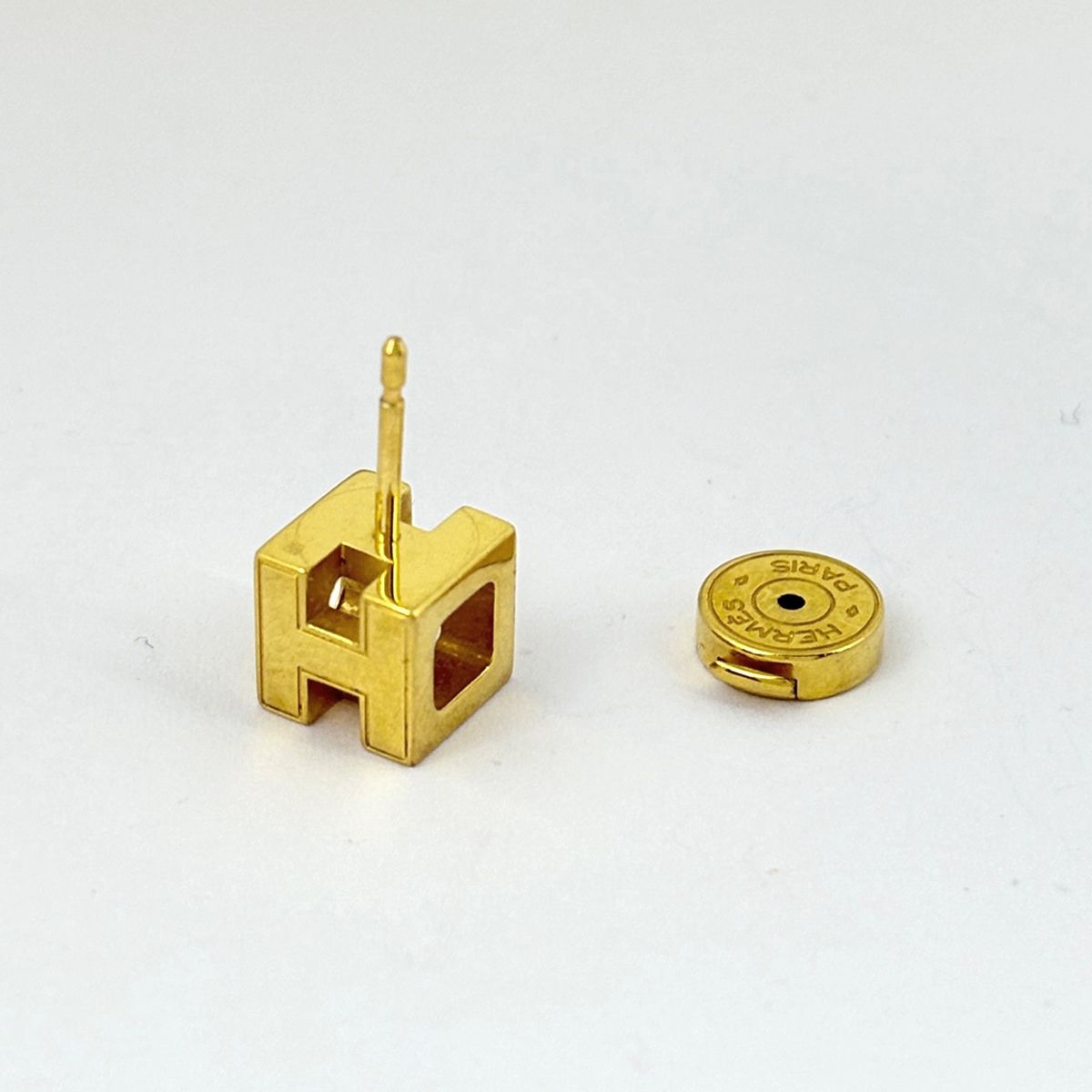 Hermes Cage Cube Earrings Logo Gold Plated Black — view 3