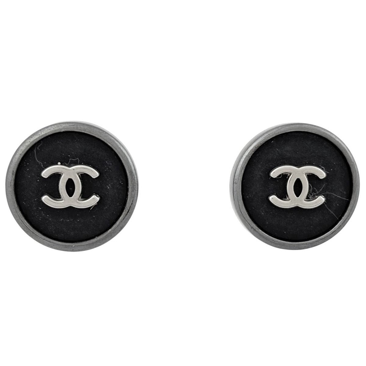 Chanel CC Logo Earrings Round Metal Black