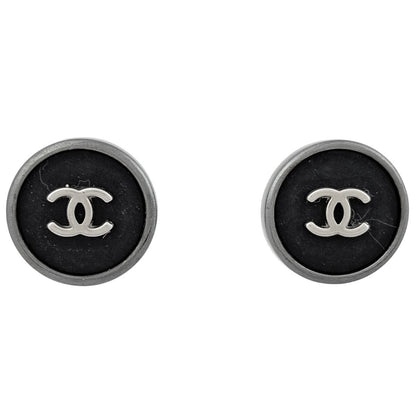 Chanel CC Logo Earrings Round Metal Black