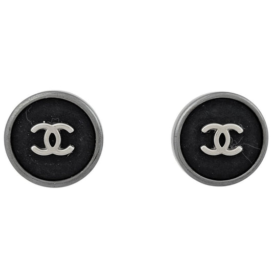Chanel CC Logo Earrings Round Metal Black
