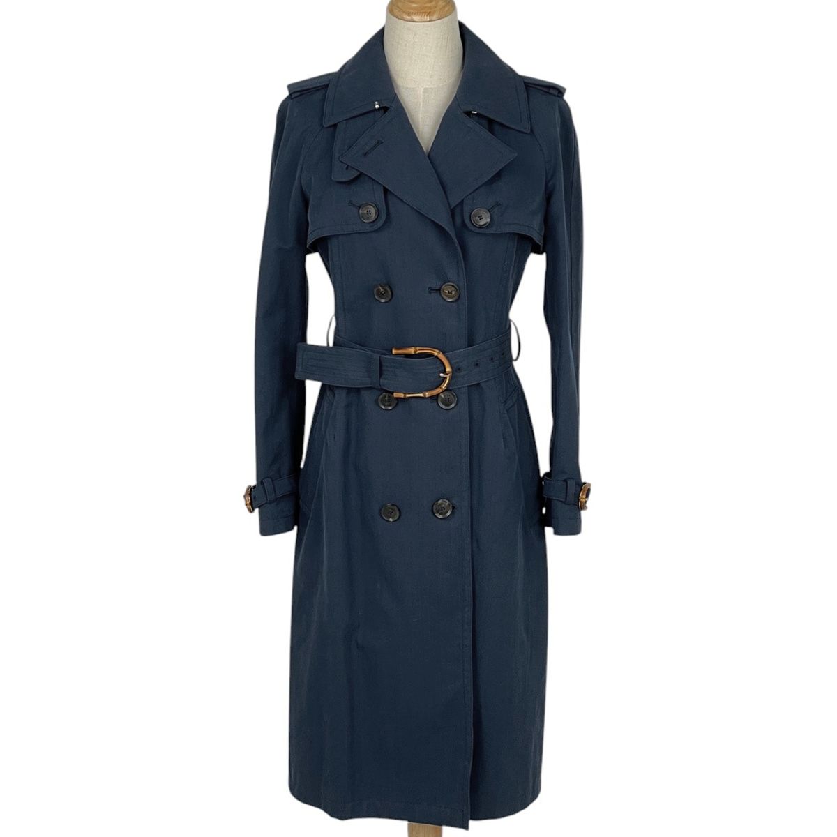 Gucci Bamboo Trench Coat Flora Cotton Navy