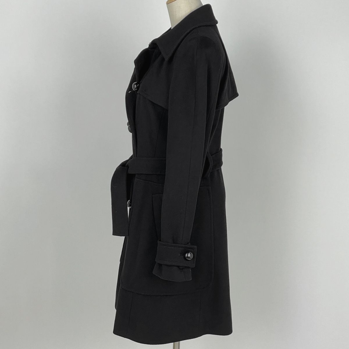 Celine Logo Button Long Coat Double Wool Black — view 2