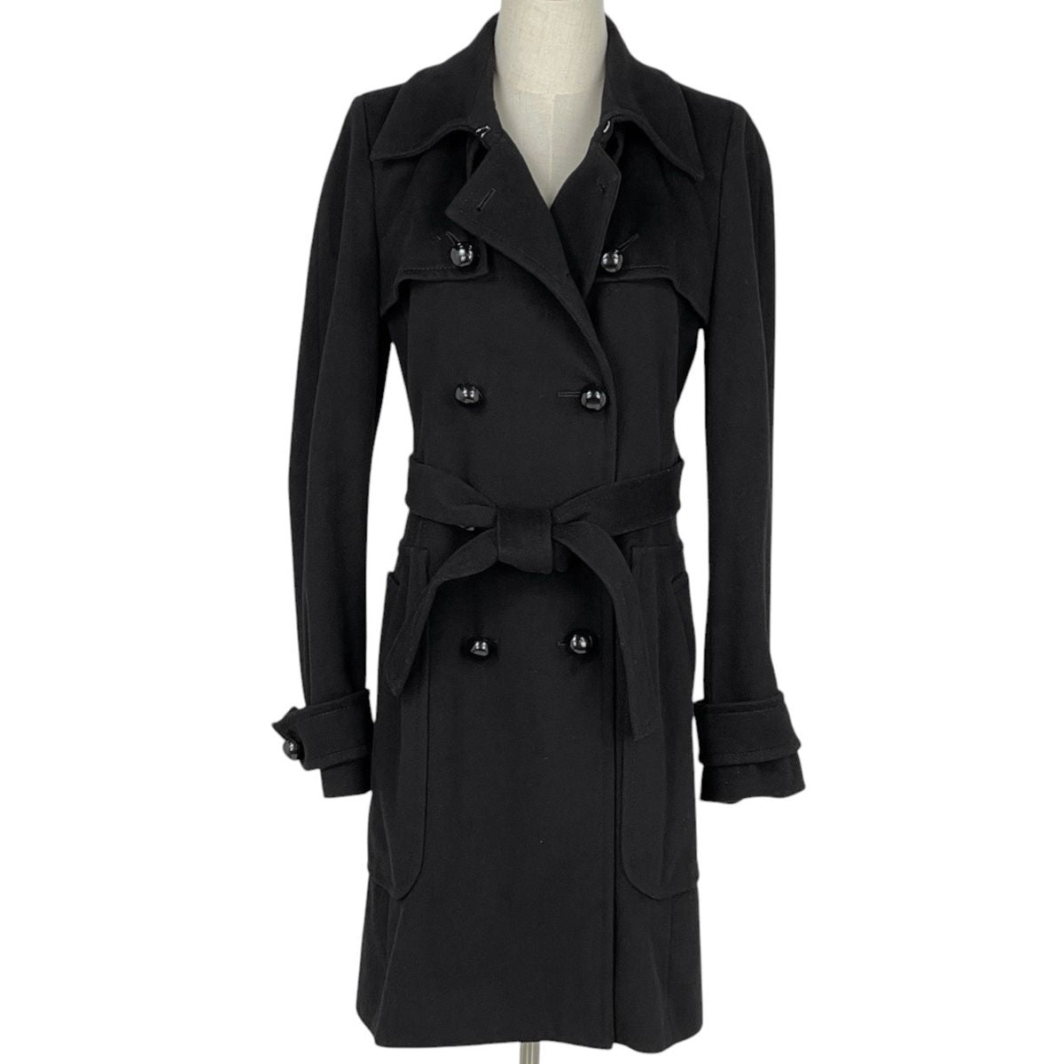 Celine Logo Button Long Coat Double Wool Black