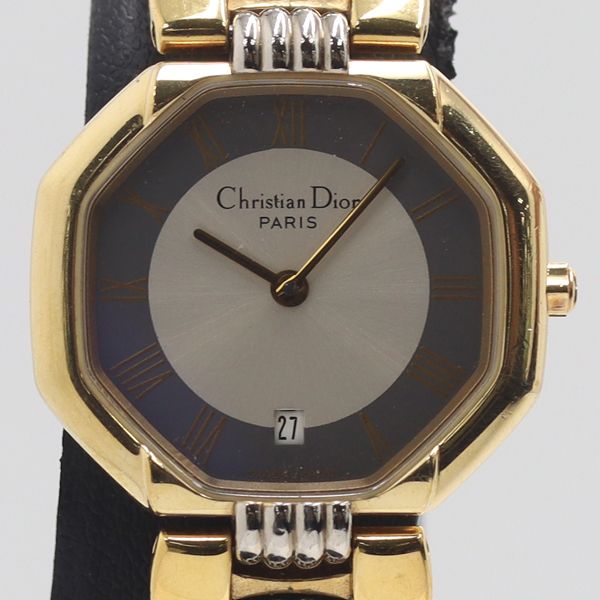 Dior Octagon Quartz Date Silver Black Dial Watch Nam