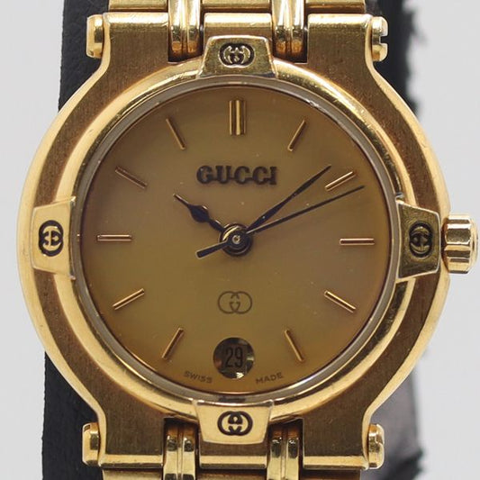 Gucci Quartz Date Gold Dial Watch Nam