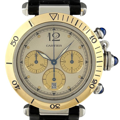 Cartier Pasha Watch SS YG Leather Quartz Ivory