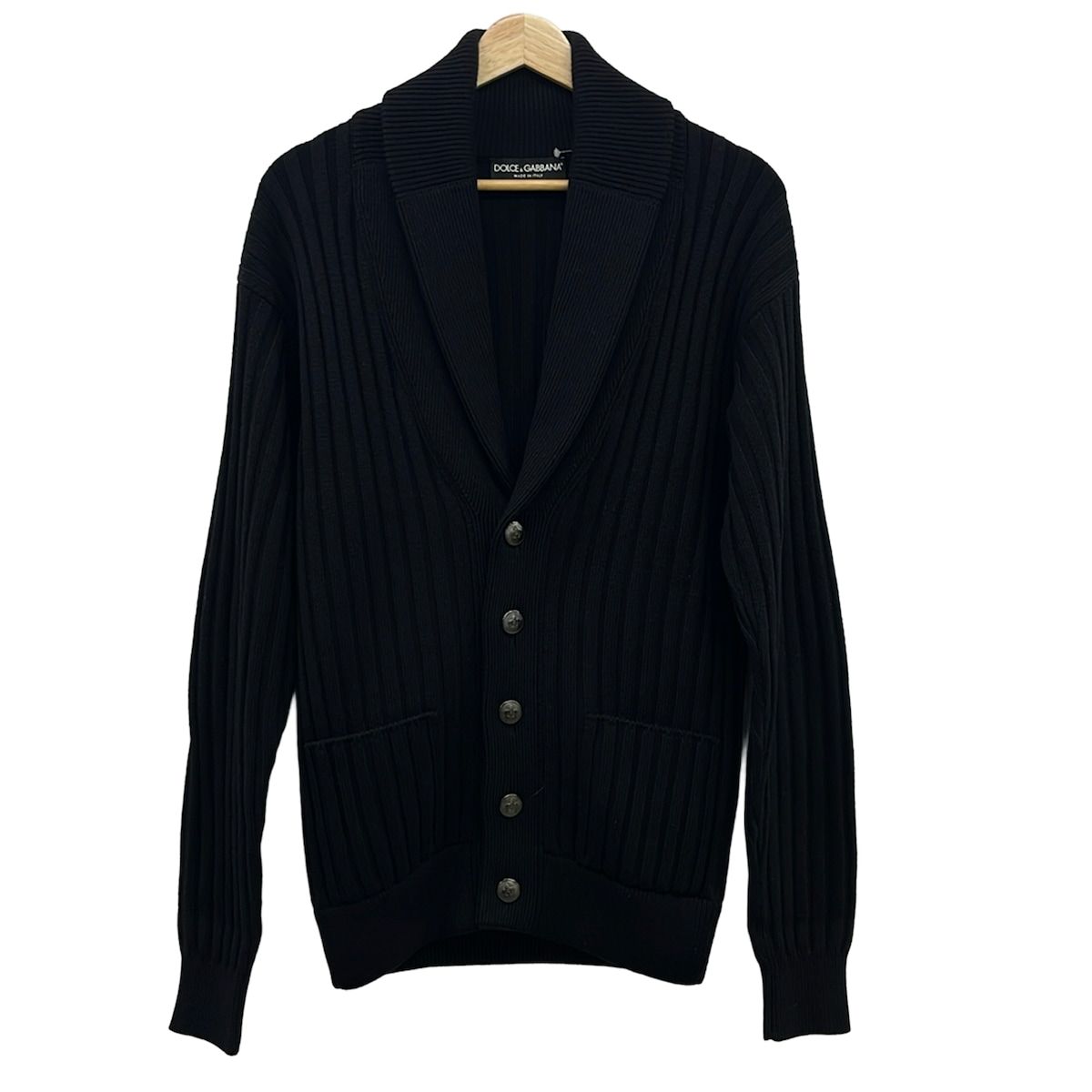 Dolce & Gabbana Cardigan 46 S Black Shawl Collar Crown Button Wool