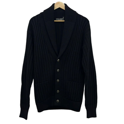 Dolce & Gabbana Cardigan 46 S Black Shawl Collar Crown Button Wool