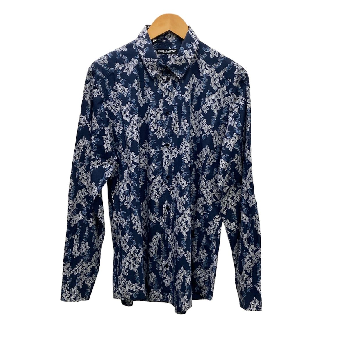 Dolce & Gabbana Long Sleeve Shirt 16 41 Navy White Floral Pattern
