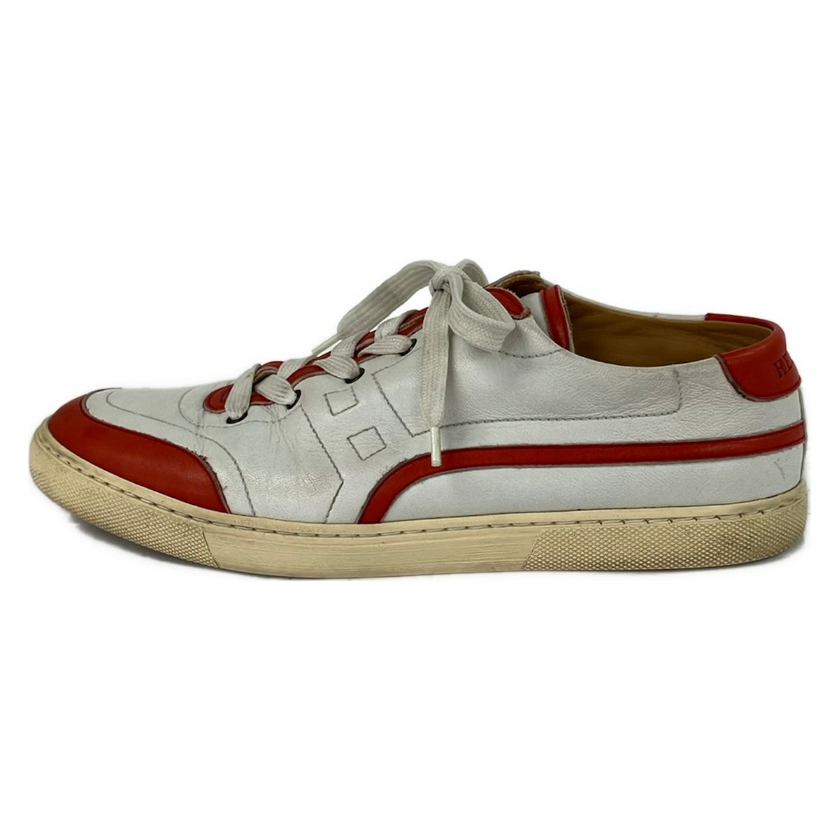 Hermes Sneakers 38.5 White Red Logo Insole Not Removable Leather
