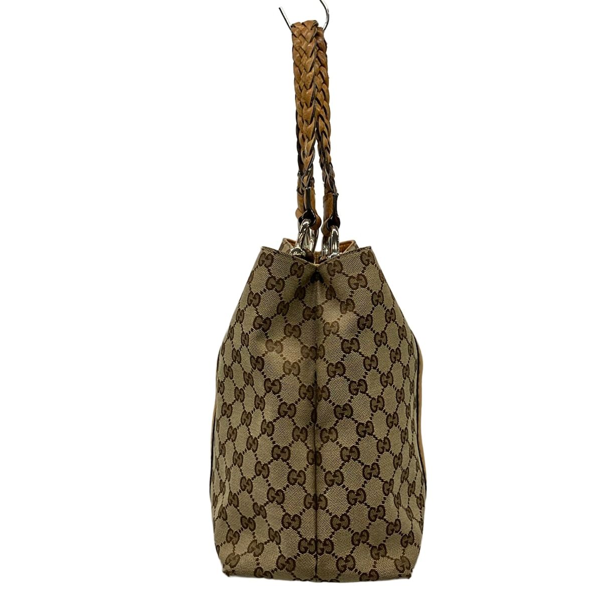 Gucci Tote GG Pattern Bamboo Beige Brown Dark Leather — view 4