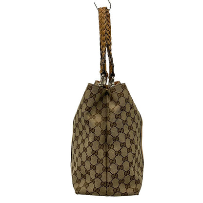 Gucci Tote GG Pattern Bamboo Beige Brown Dark Leather — view 4