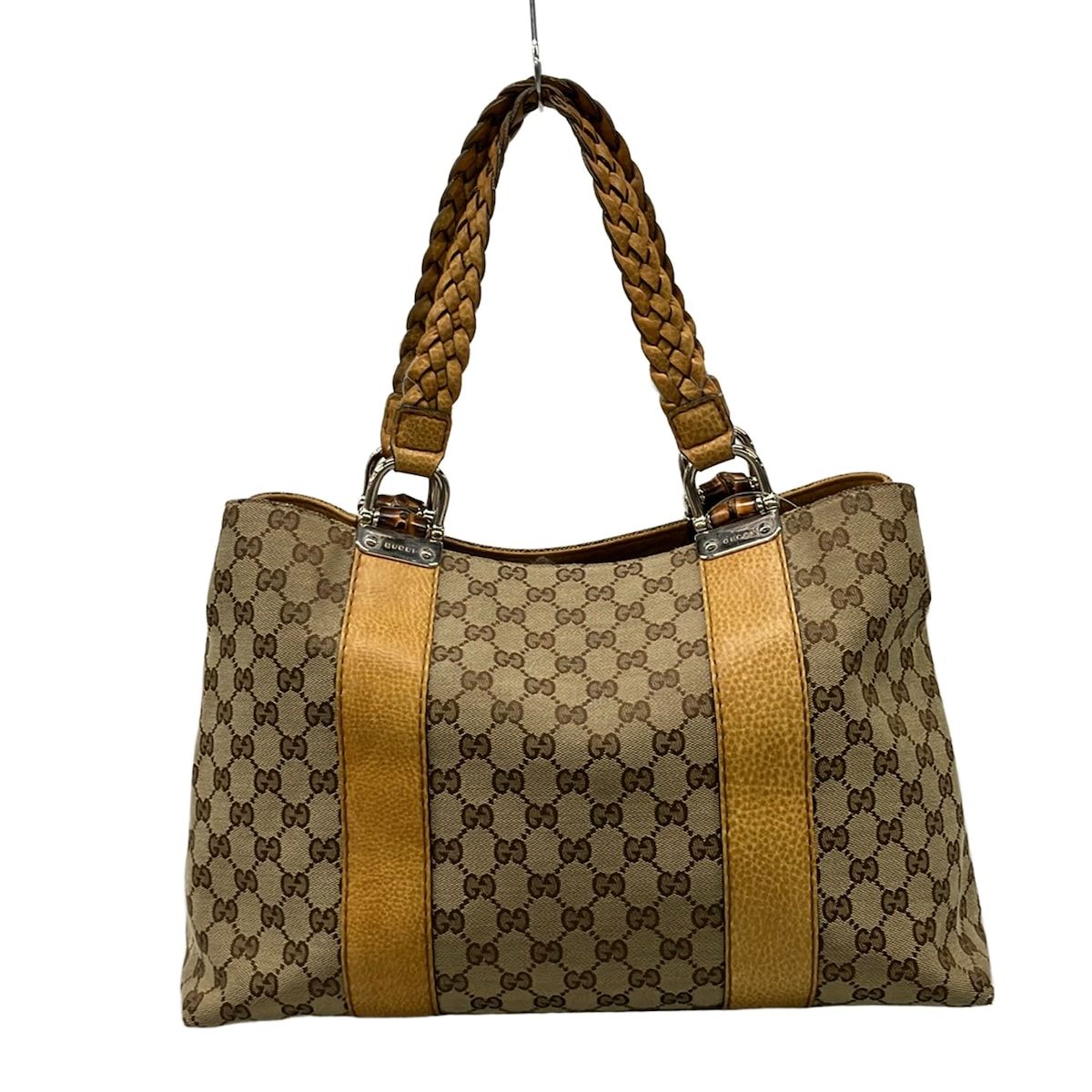 Gucci Tote GG Pattern Bamboo Beige Brown Dark Leather — view 3