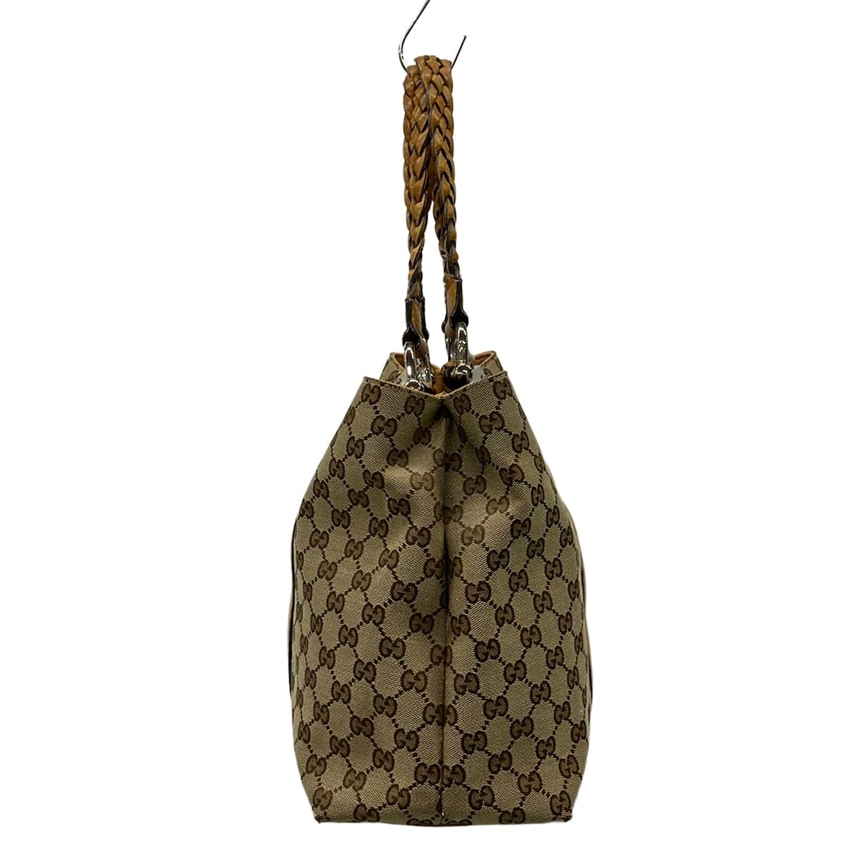 Gucci Tote GG Pattern Bamboo Beige Brown Dark Leather — view 2