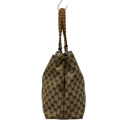 Gucci Tote GG Pattern Bamboo Beige Brown Dark Leather — view 2
