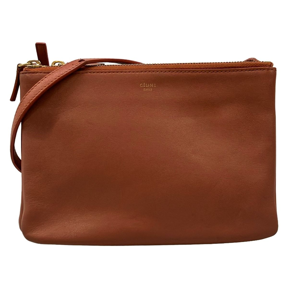 Celine Shoulder Bag Trio Brown Leather