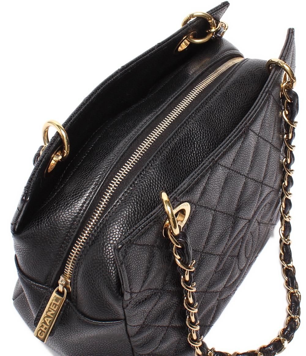 Chanel Chain Shoulder Bag Gold Quilted Caviar Leather Petit Timeless — view 9
