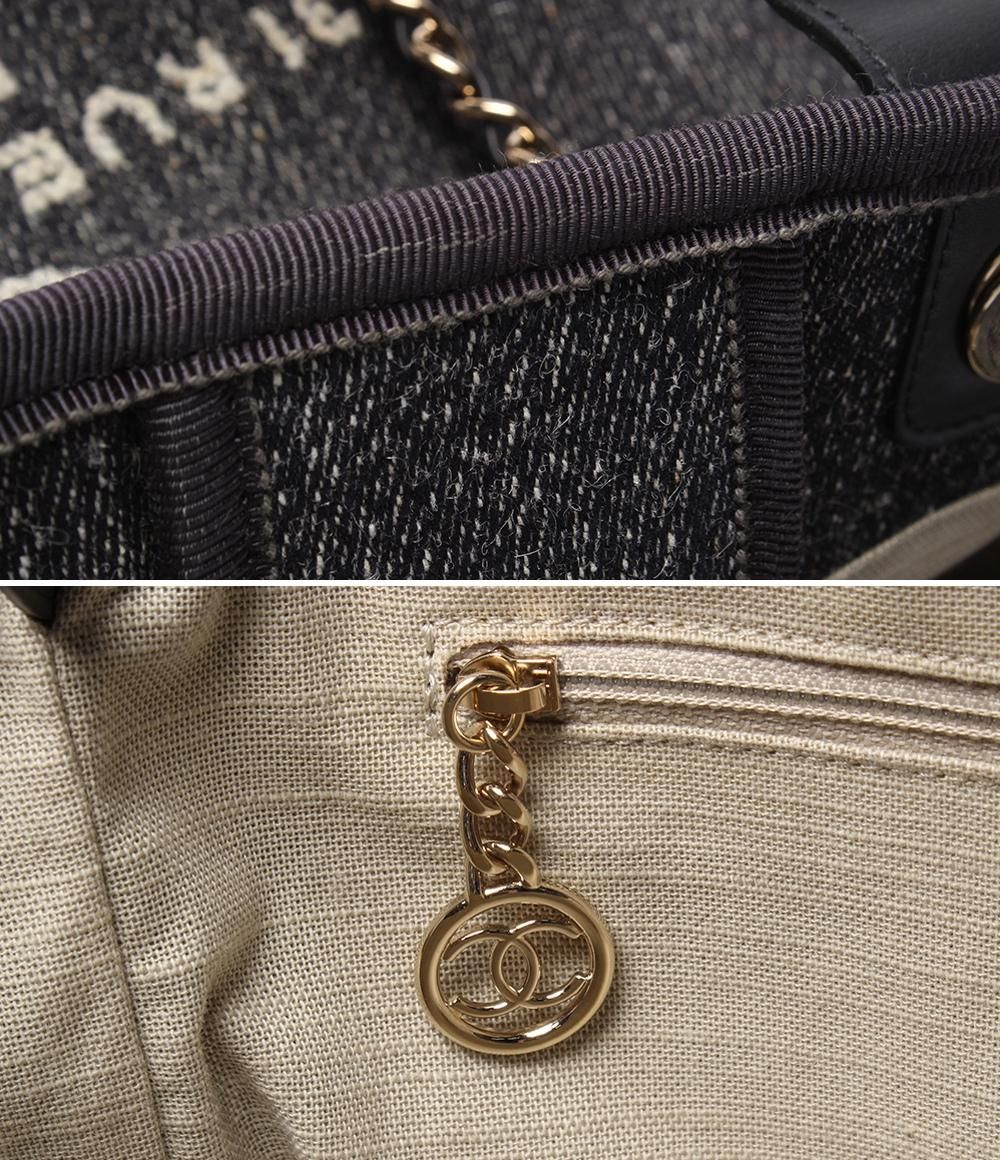 Chanel Chain Shoulder Bag Denim Gold Deauville MM — view 9