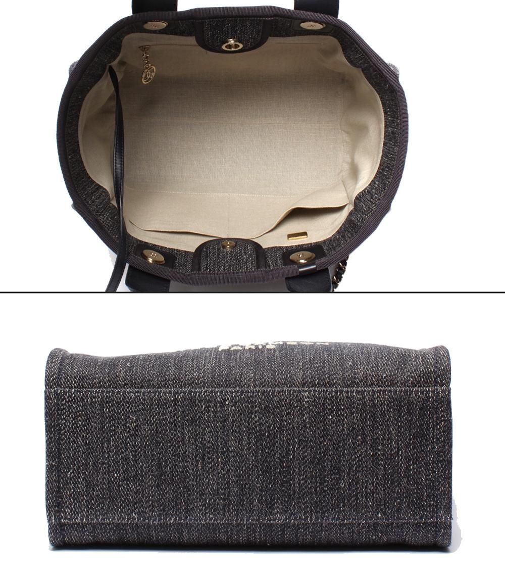 Chanel Chain Shoulder Bag Denim Gold Deauville MM — view 3