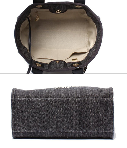 Chanel Chain Shoulder Bag Denim Gold Deauville MM — view 3