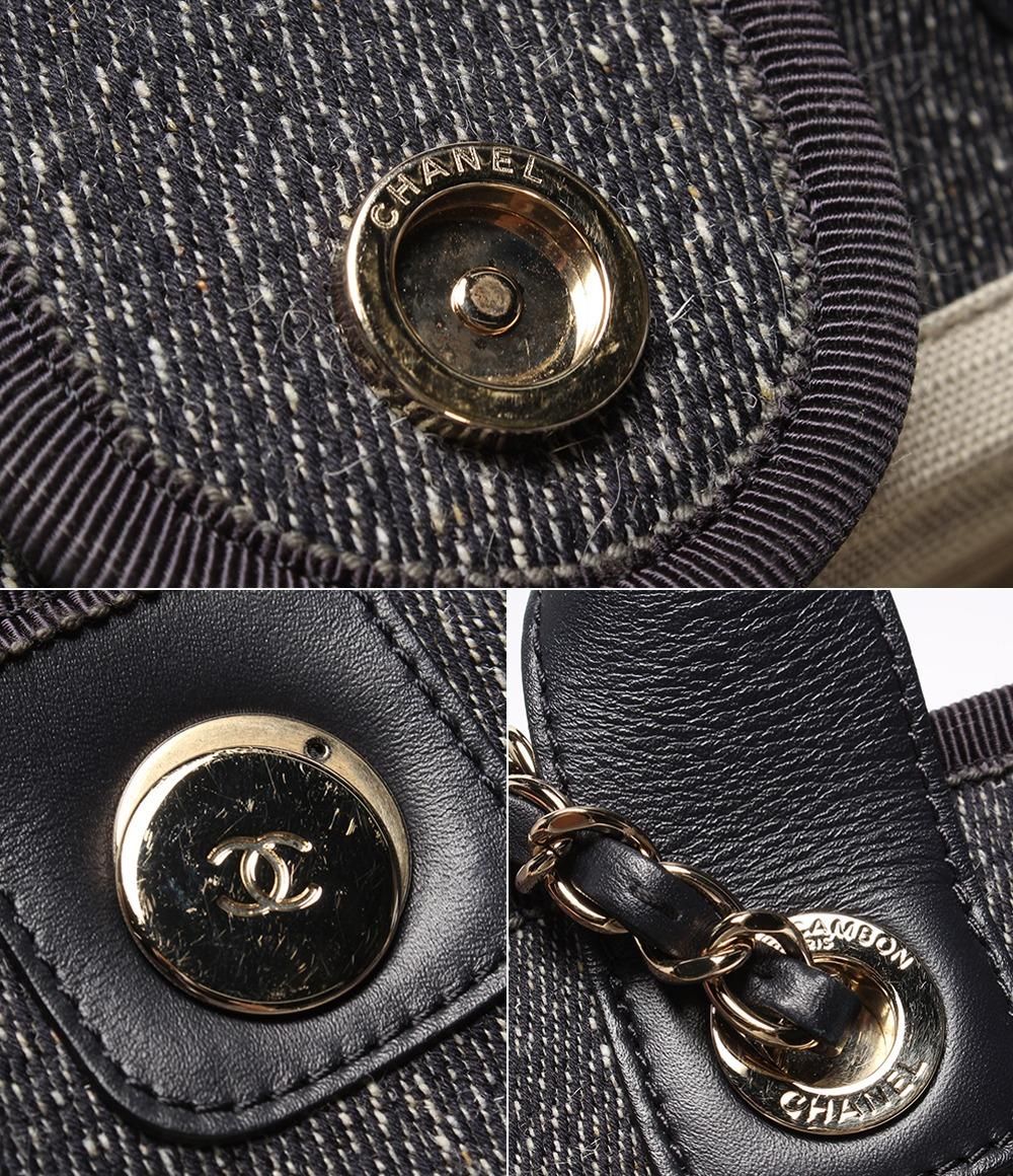 Chanel Chain Shoulder Bag Denim Gold Deauville MM — view 6