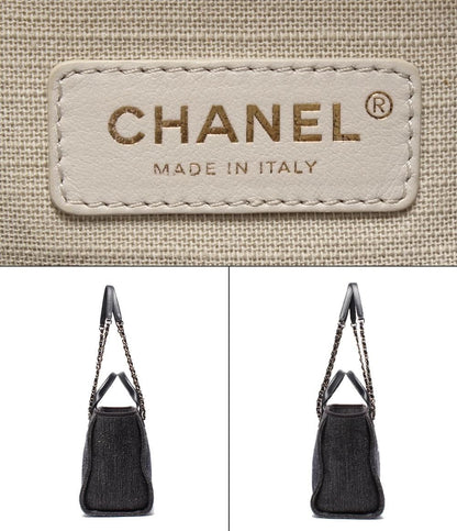 Chanel Chain Shoulder Bag Denim Gold Deauville MM — view 4