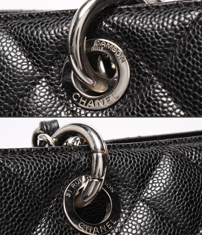 Chanel Chain Tote Grand Shopping GST Silver Caviar Leather Quilted — view 8