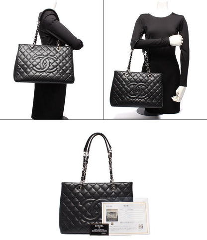 Chanel Chain Tote Grand Shopping GST Silver Caviar Leather Quilted — view 9