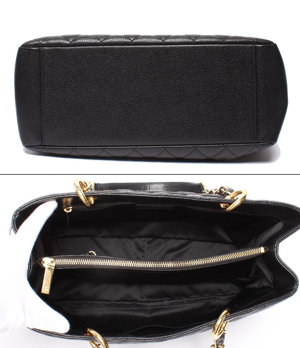 Chanel Chain Shoulder Bag Grand Shopping Tote GST Quilted Gold Caviar Leather — view 3