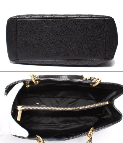 Chanel Chain Shoulder Bag Grand Shopping Tote GST Quilted Gold Caviar Leather — view 3