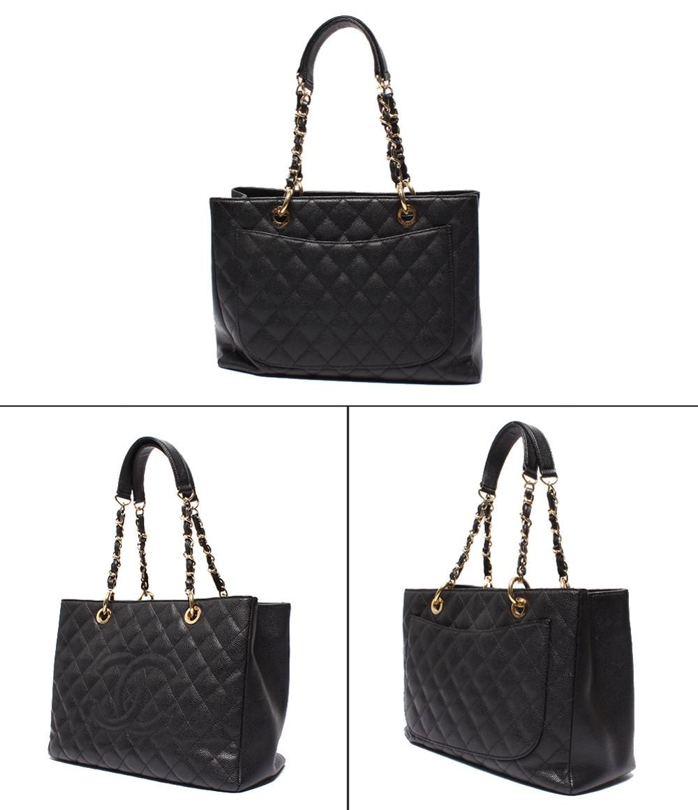 Chanel Chain Shoulder Bag Grand Shopping Tote GST Quilted Gold Caviar Leather — view 2