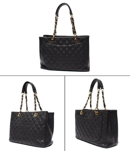 Chanel Chain Shoulder Bag Grand Shopping Tote GST Quilted Gold Caviar Leather — view 2