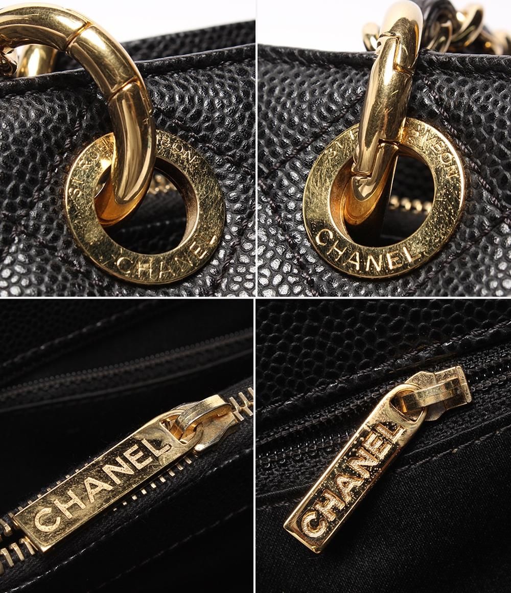 Chanel Chain Shoulder Bag Grand Shopping Tote GST Quilted Gold Caviar Leather — view 7