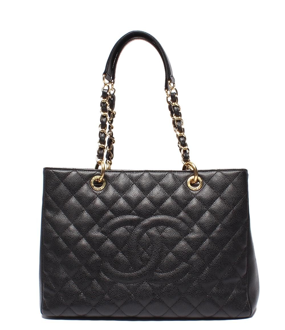 Chanel Chain Shoulder Bag Grand Shopping Tote GST Quilted Gold Caviar Leather