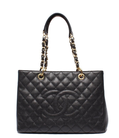 Chanel Chain Shoulder Bag Grand Shopping Tote GST Quilted Gold Caviar Leather