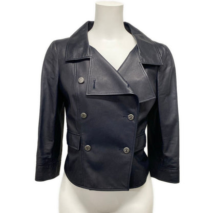 Chanel Jacket 38 M Dark Navy Long Sleeve Lambskin Spring Autumn