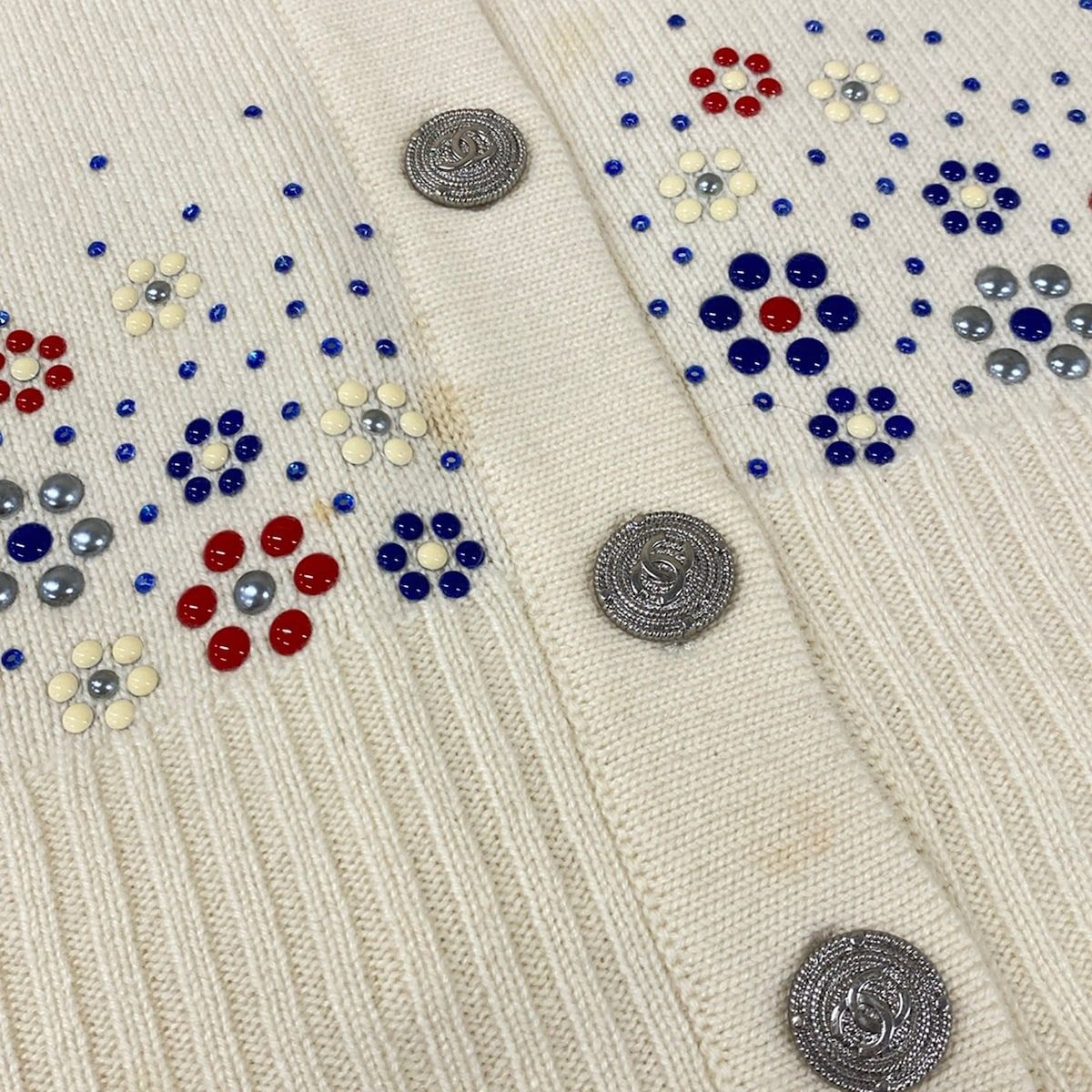 Chanel Cardigan 36 S Ivory Red Multi Cashmere — view 9