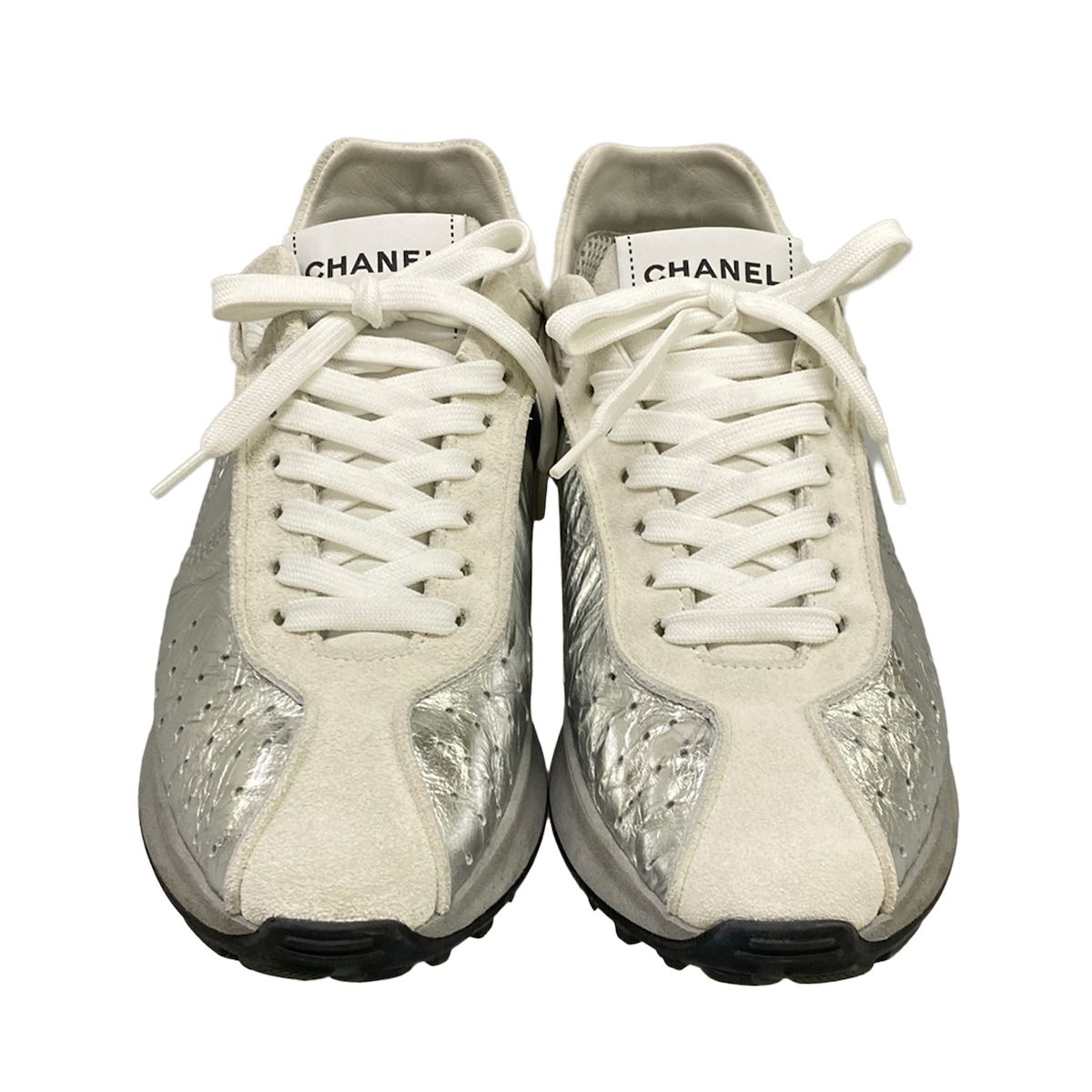 Chanel Sneakers 39.5 Silver Ivory Gray Leather — view 5