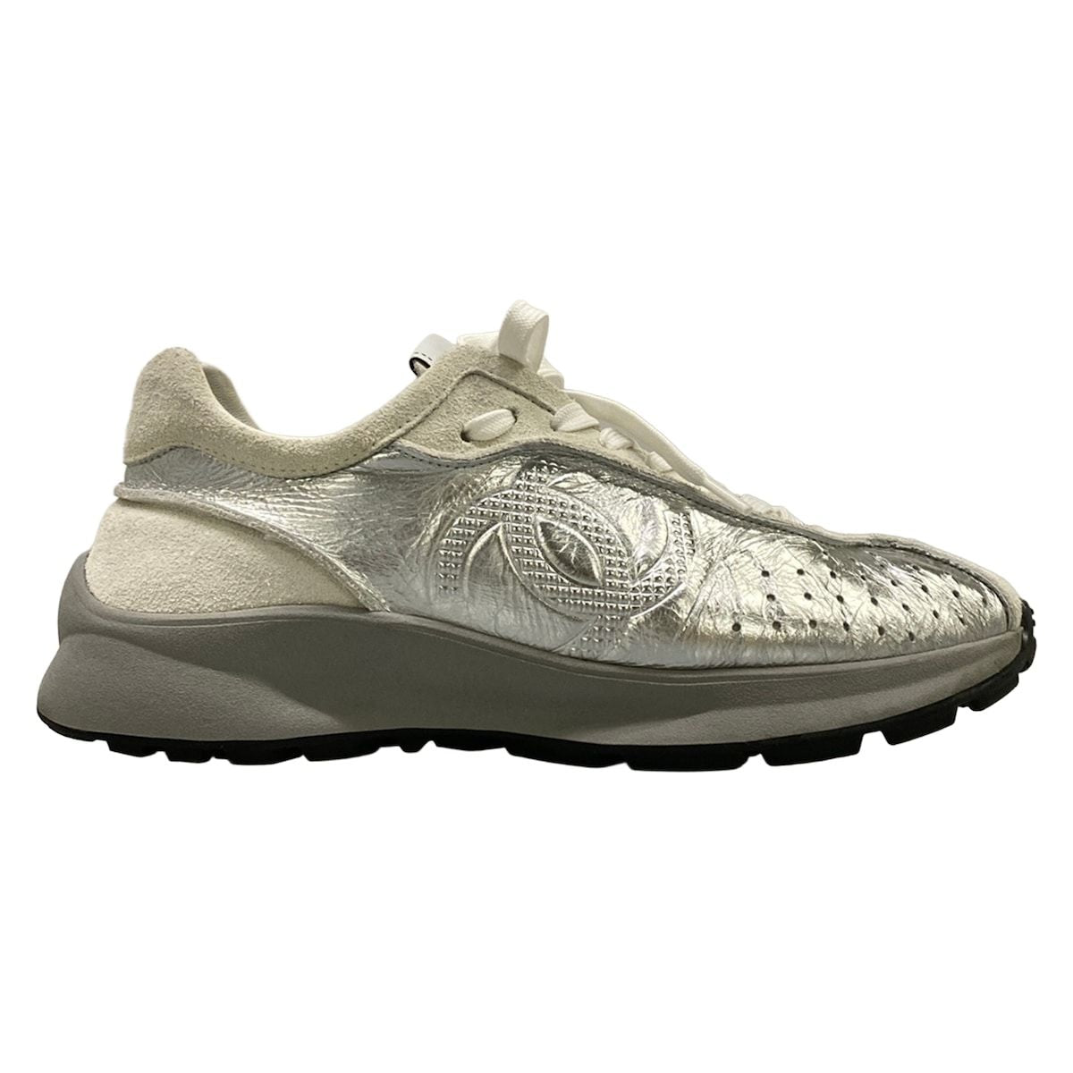 Chanel Sneakers 39.5 Silver Ivory Gray Leather — view 4
