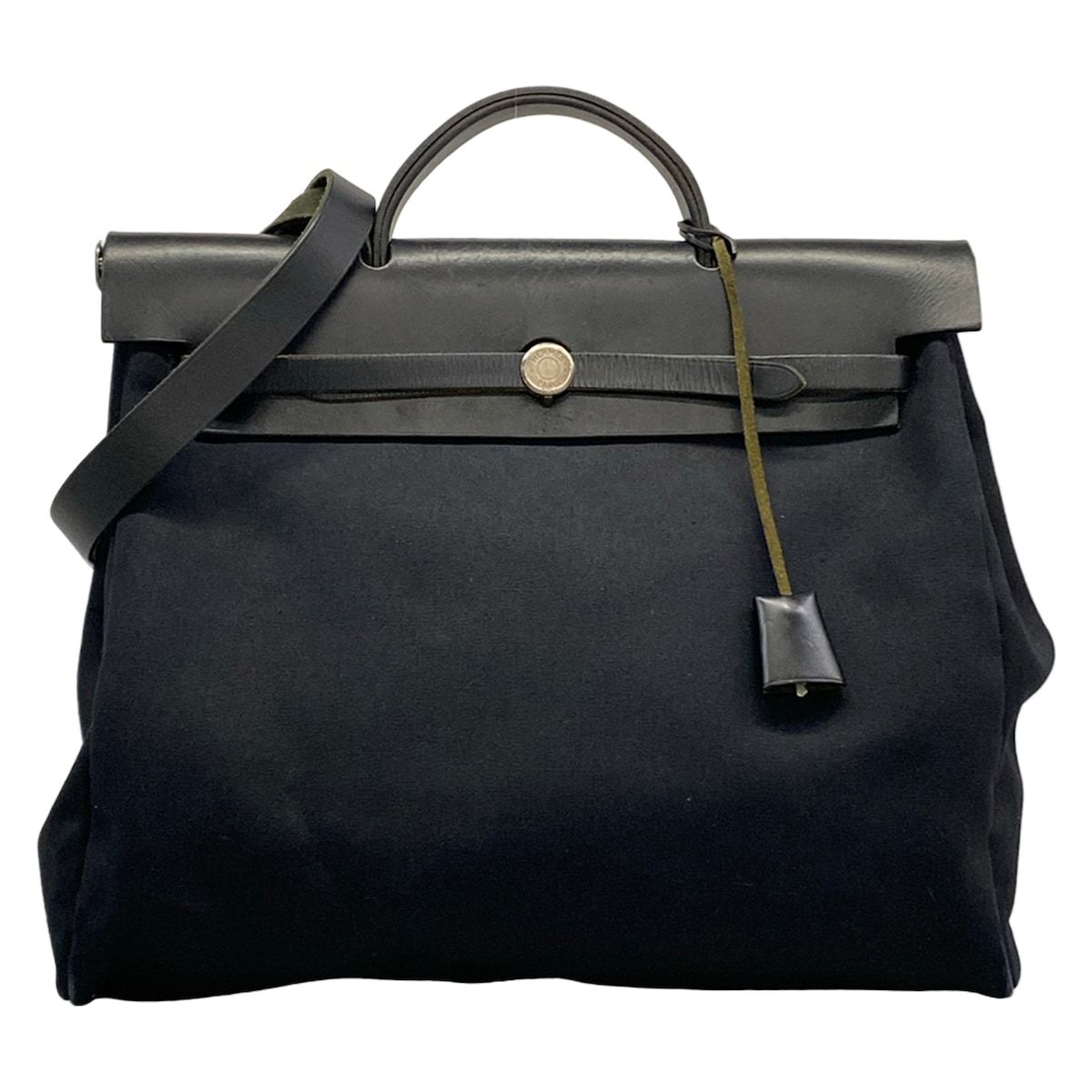Hermes Handbag Herbag MM Black Silver Leather