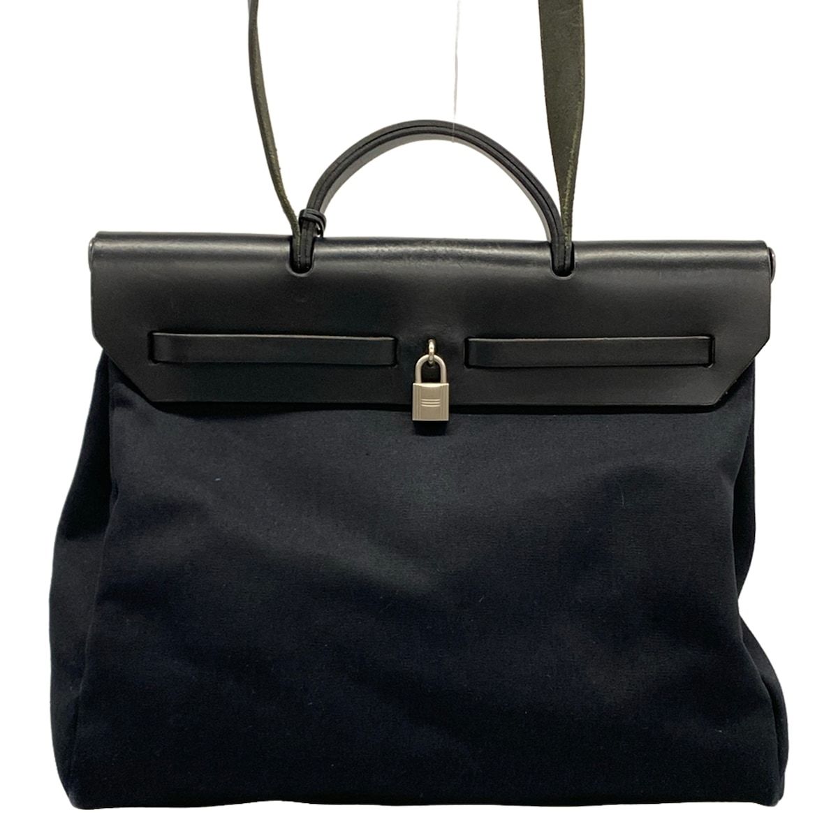 Hermes Handbag Herbag MM Black Silver Leather — view 3